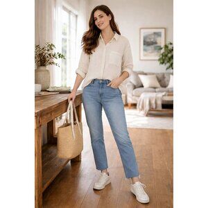 Aerie Soft Cotton Button Front Shirt Oversized Cream Gauze Long Sleeve Top Sz S